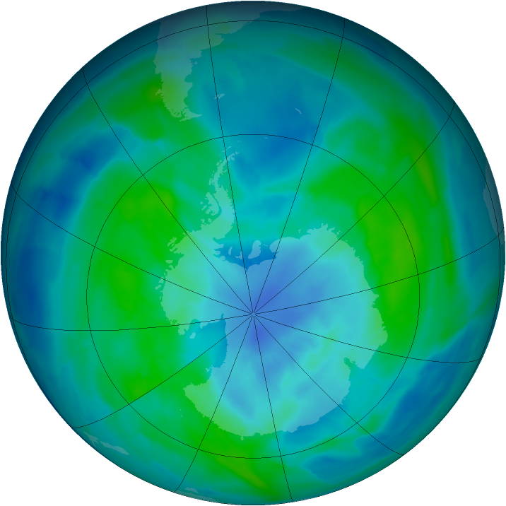 Antarctic ozone map for 20 March 2013